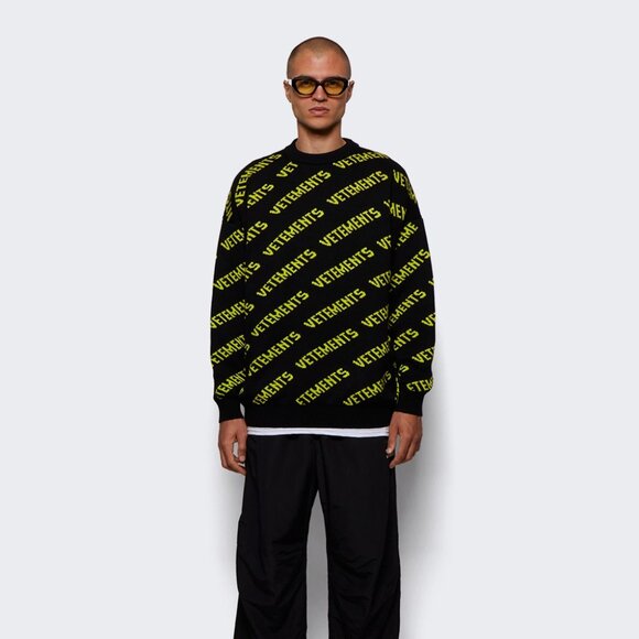 Vetements: RARE Neon All Over Monogram Pattern Logo Knit Fine Wool FW22 - Picture 15 of 16